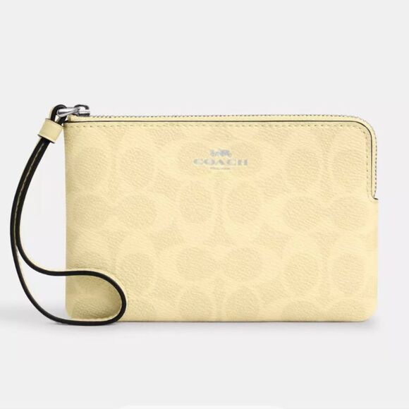 Corner Zip Wristlet In Signature Canvas Butter Yellow Wallet Bag Purse - Picture 8 of 10